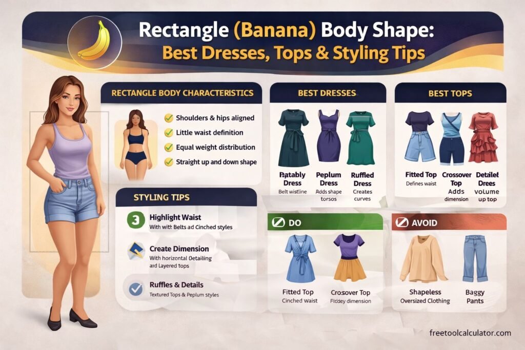 Rectangle (Banana) Body Shape: Best Dresses, Tops & Styling Tips