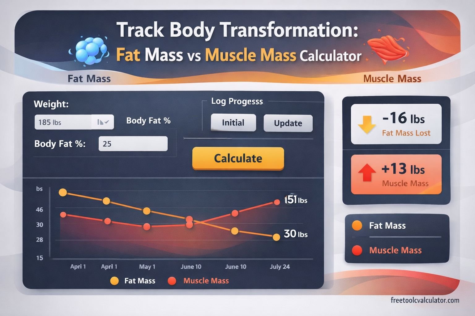 Track Body Transformation Fat Mass vs Muscle Mass Calculator