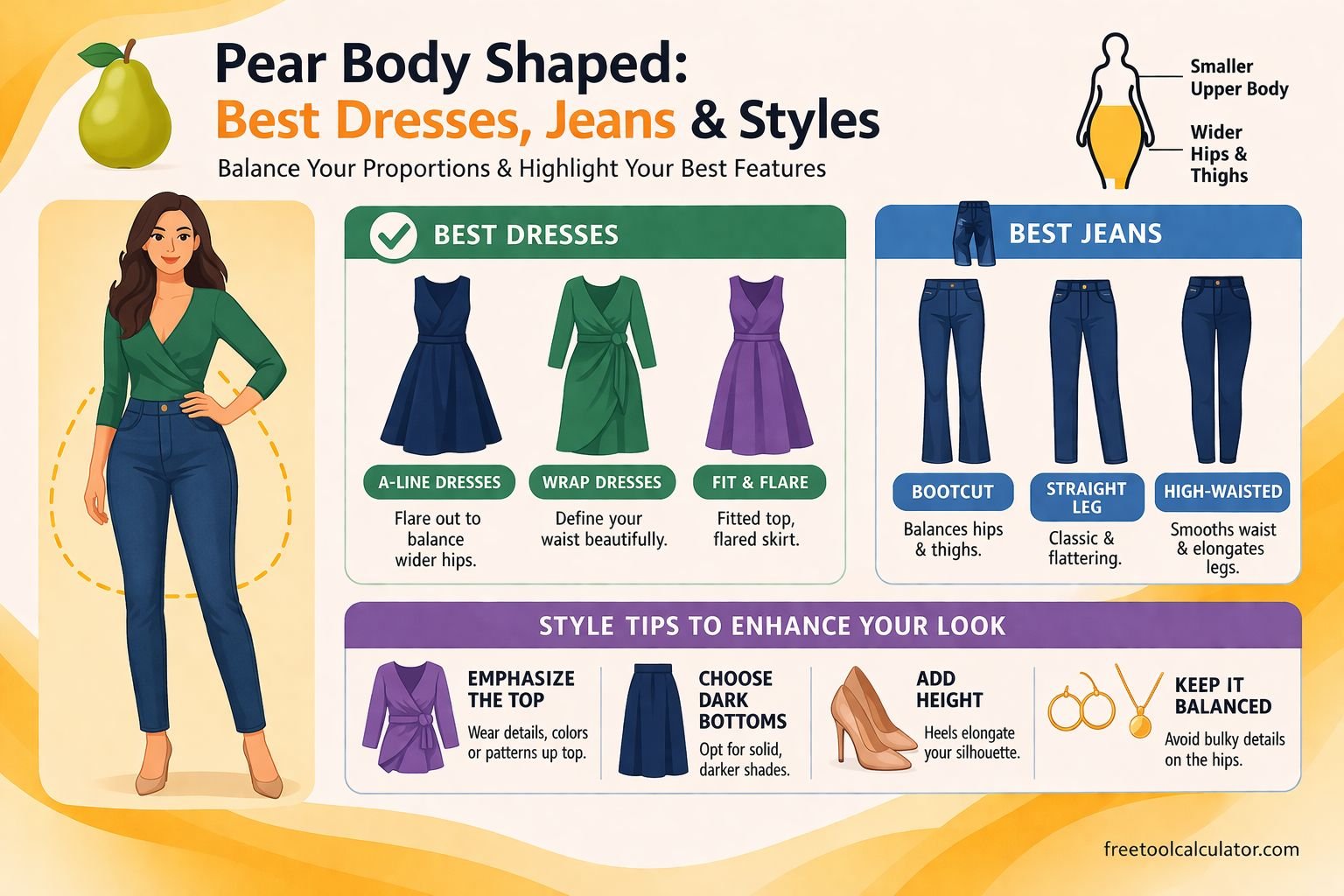 Pear Body Shaped: Best Dresses, Jeans & Styles