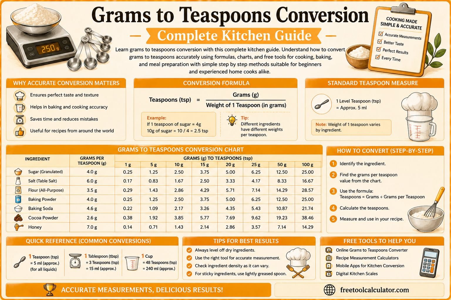 Grams to Teaspoons Conversion Complete Kitchen Guide