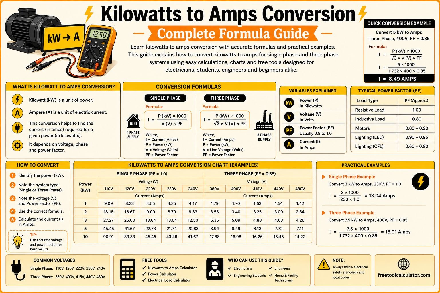 Kilowatts to Amps Conversion Complete Formula Guide