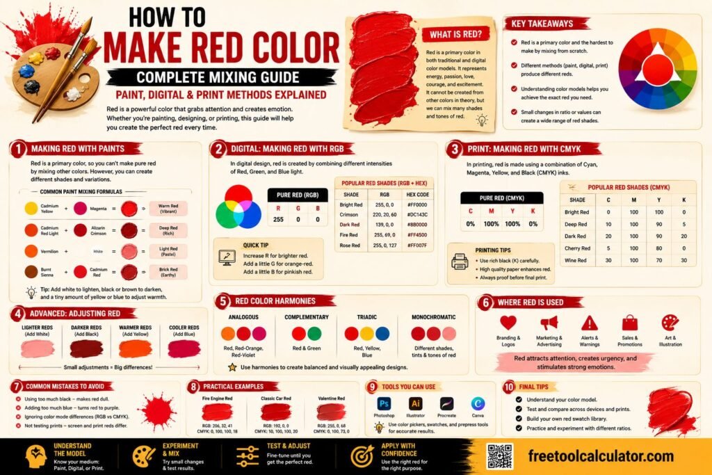 How to Make Red Color (Complete Mixing Guide) Paint, Digital & Print Methods Explained