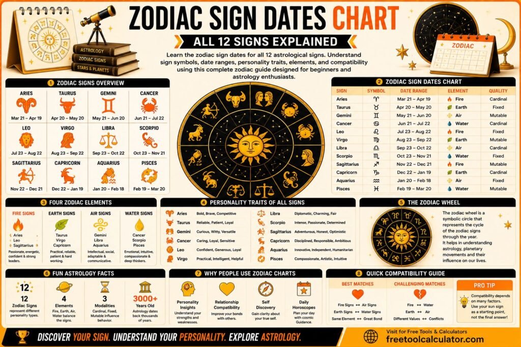 Zodiac Sign Dates Chart All 12 Signs Explained
